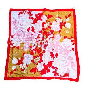 Vintage Haisuer Chinese 100% Silk Scarf Gold Red Pink White 30.5" x 32"